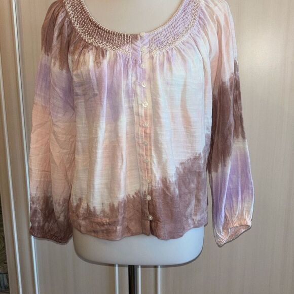 Lucky Brand purple tie dye peasant top shirt babydoll boho Sz S - Picture 3 of 12